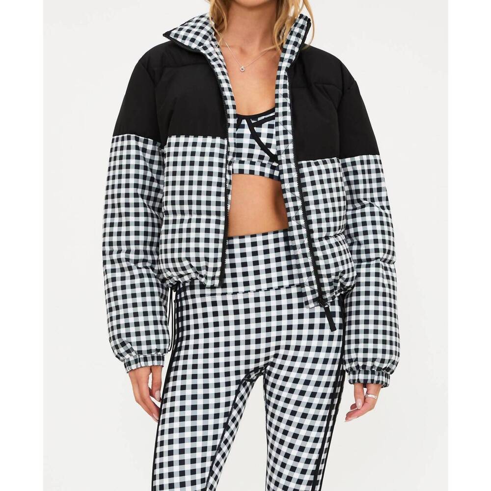 NEW BEACH RIOT jojo cable puffer jacket in slate gingham